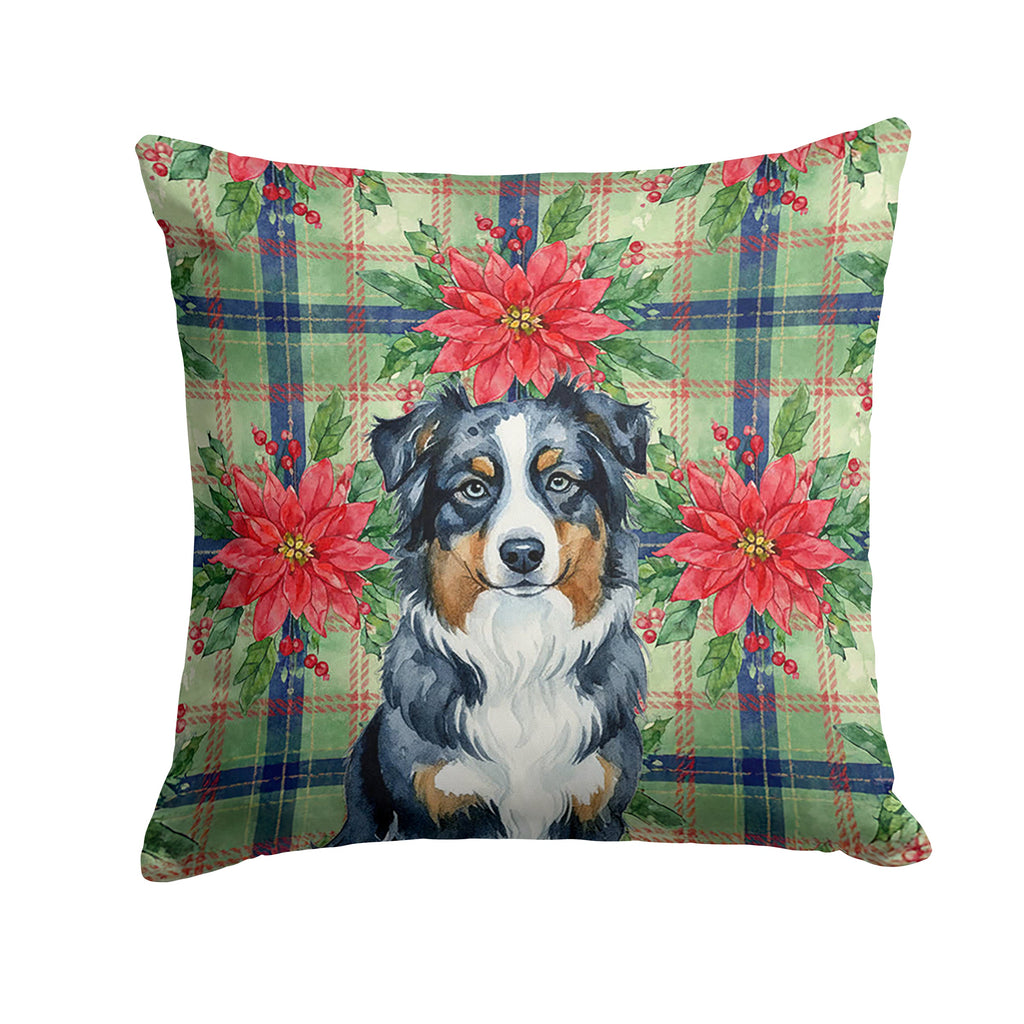 Black Australian Shepherd Christmas PoinsettIas Decorative Throw Pillow 18x18 Indoor Outdoor Accent Cushion, Fabric Cover with Insert for Sofa, Bed, Porch & Living Room