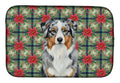 Blue Merle Australian Shepherd Christmas PoinsettIas Dish Drying Mat Absorbent Dish Drying Mat Pad for Kitchen Counter Dish Drainer Mat for Countertop, 14 x 21", Multicolor