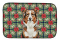 Red Merle Australian Shepherd Christmas PoinsettIas Dish Drying Mat Absorbent Dish Drying Mat Pad for Kitchen Counter Dish Drainer Mat for Countertop, 14 x 21", Multicolor