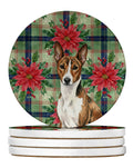Brindle and White Basenji Christmas PoinsettIas Large Sandstone Coasters Pack of 4 Absorbent Round Coasters Decor Gifts for Men or Women, 4 in, Multicolor
