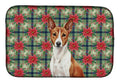 Red and White Basenji Christmas PoinsettIas Dish Drying Mat Absorbent Dish Drying Mat Pad for Kitchen Counter Dish Drainer Mat for Countertop, 14 x 21", Multicolor