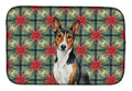Tricolor and White Basenji Christmas PoinsettIas Dish Drying Mat Absorbent Dish Drying Mat Pad for Kitchen Counter Dish Drainer Mat for Countertop, 14 x 21", Multicolor