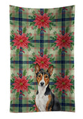 Tricolor and White Basenji Christmas PoinsettIas Kitchen Towel Velour Plush Front and Cotton Loop Back Machine Washable