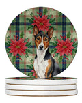 Tricolor and White Basenji Christmas PoinsettIas Large Sandstone Coasters Pack of 4 Absorbent Round Coasters Decor Gifts for Men or Women, 4 in, Multicolor