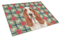 Red and White Basset Hound Christmas PoinsettIas Cutting Board Tempered Glass Kitchen Cutting Surface, Heat Resistant Chopping, Non-Slip Feet, Food Prep & Serving