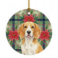 Lemon and White Beagle Christmas PoinsettIas Ceramic Ornament Christmas Tree Hanging Decorations for Home Christmas Holiday, Party, Gift, 3 in, Multicolor