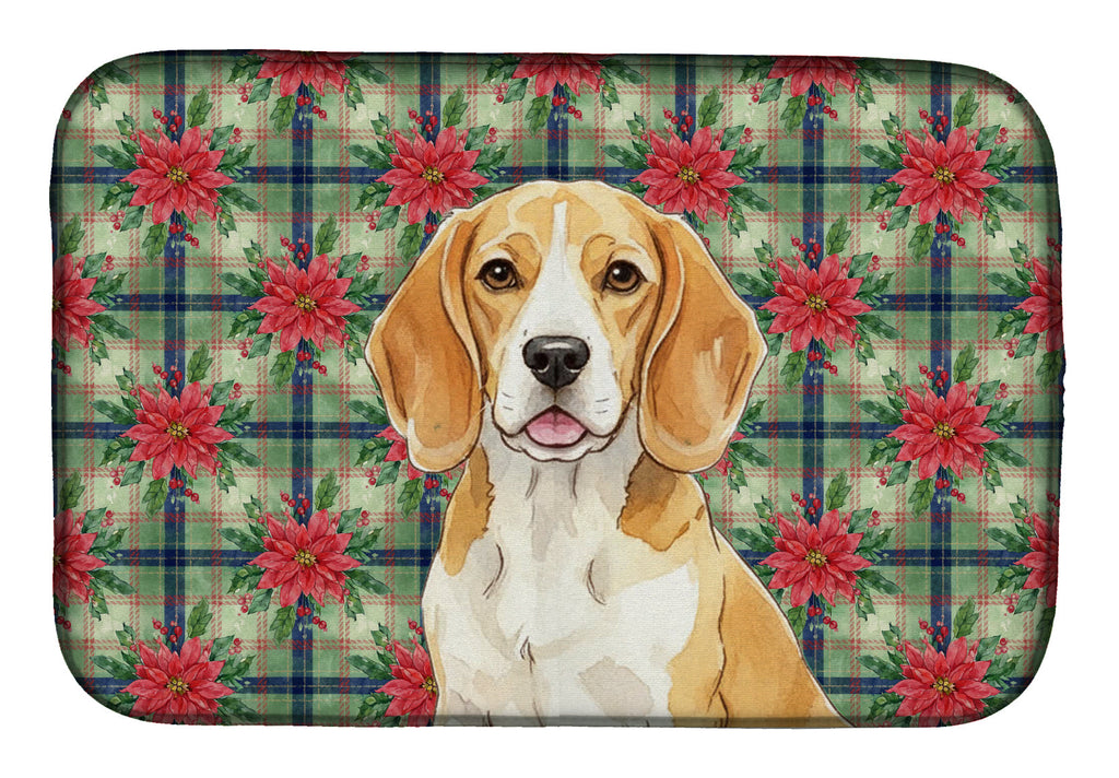 Lemon and White Beagle Christmas PoinsettIas Dish Drying Mat Absorbent Dish Drying Mat Pad for Kitchen Counter Dish Drainer Mat for Countertop, 14 x 21", Multicolor