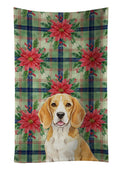Lemon and White Beagle Christmas PoinsettIas Kitchen Towel Velour Plush Front and Cotton Loop Back Machine Washable