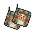 Lemon and White Beagle Christmas PoinsettIas Pot Holder Set of 2 Heat Resistant Quilted Hot Pads 7.5 x 7.5 Inch, Insulated Kitchen Trivets for Cooking & Baking