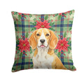 Lemon and White Beagle Christmas PoinsettIas Decorative Throw Pillow 18x18 Indoor Outdoor Accent Cushion, Fabric Cover with Insert for Sofa, Bed, Porch & Living Room
