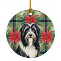 Black Bearded Collie Christmas PoinsettIas Ceramic Ornament Christmas Tree Hanging Decorations for Home Christmas Holiday, Party, Gift, 3 in, Multicolor