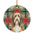 Brown Bearded Collie Christmas PoinsettIas Ceramic Ornament Christmas Tree Hanging Decorations for Home Christmas Holiday, Party, Gift, 3 in, Multicolor