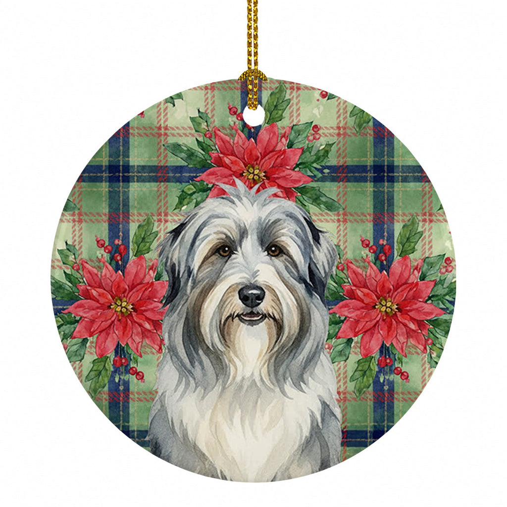 Bearded Collie Christmas PoinsettIas Ceramic Ornament Christmas Tree Hanging Decorations for Home Christmas Holiday, Party, Gift, 3 in, Multicolor