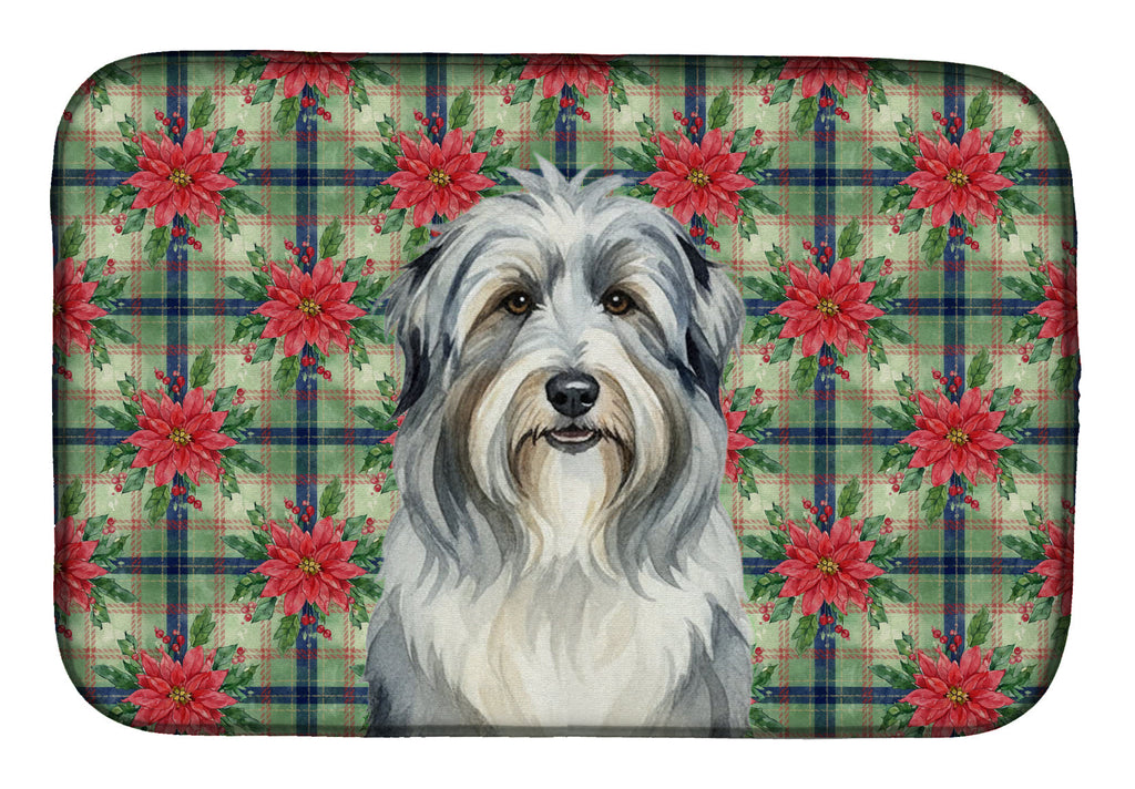 Bearded Collie Christmas PoinsettIas Dish Drying Mat Absorbent Dish Drying Mat Pad for Kitchen Counter Dish Drainer Mat for Countertop, 14 x 21", Multicolor