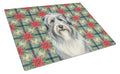 Bearded Collie Christmas PoinsettIas Cutting Board Tempered Glass Kitchen Cutting Surface, Heat Resistant Chopping, Non-Slip Feet, Food Prep & Serving