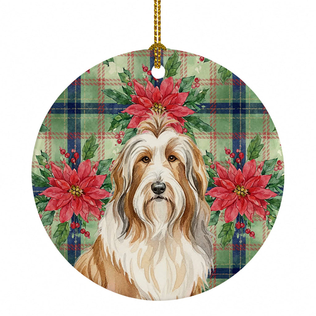 Fawn Bearded Collie Christmas PoinsettIas Ceramic Ornament Christmas Tree Hanging Decorations for Home Christmas Holiday, Party, Gift, 3 in, Multicolor