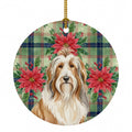 Fawn Bearded Collie Christmas PoinsettIas Ceramic Ornament Christmas Tree Hanging Decorations for Home Christmas Holiday, Party, Gift, 3 in, Multicolor