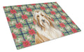 Fawn Bearded Collie Christmas PoinsettIas Cutting Board Tempered Glass Kitchen Cutting Surface, Heat Resistant Chopping, Non-Slip Feet, Food Prep & Serving