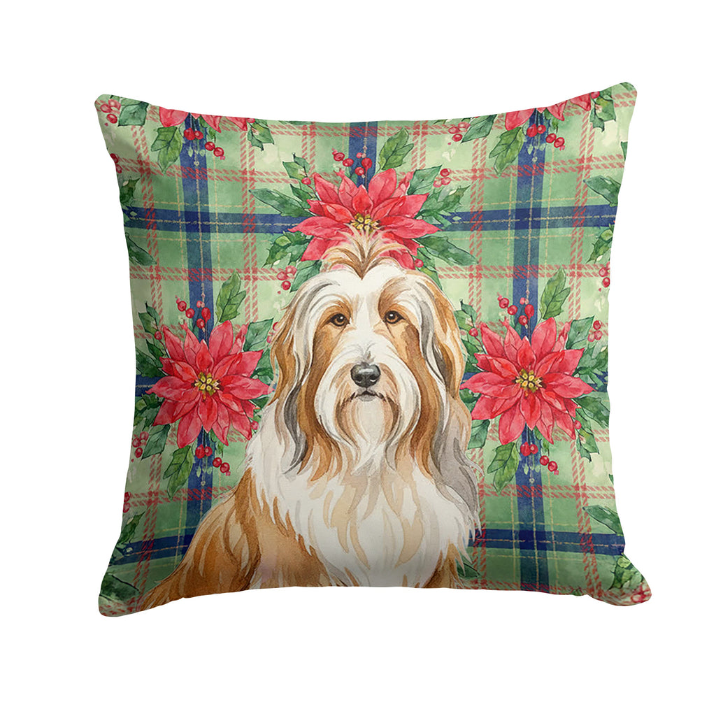 Fawn Bearded Collie Christmas PoinsettIas Decorative Throw Pillow 18x18 Indoor Outdoor Accent Cushion, Fabric Cover with Insert for Sofa, Bed, Porch & Living Room