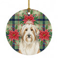 White and Tan Bearded Collie Christmas PoinsettIas Ceramic Ornament Christmas Tree Hanging Decorations for Home Christmas Holiday, Party, Gift, 3 in, Multicolor