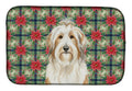 White and Tan Bearded Collie Christmas PoinsettIas Dish Drying Mat Absorbent Dish Drying Mat Pad for Kitchen Counter Dish Drainer Mat for Countertop, 14 x 21", Multicolor