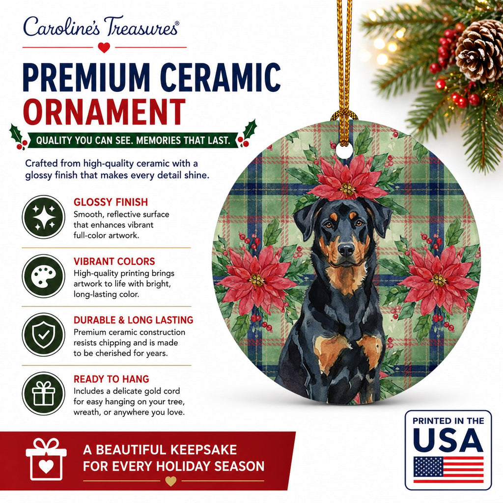 Beauceron Christmas PoinsettIas Ceramic Ornament Christmas Tree Hanging Decorations for Home Christmas Holiday, Party, Gift, 3 in, Multicolor