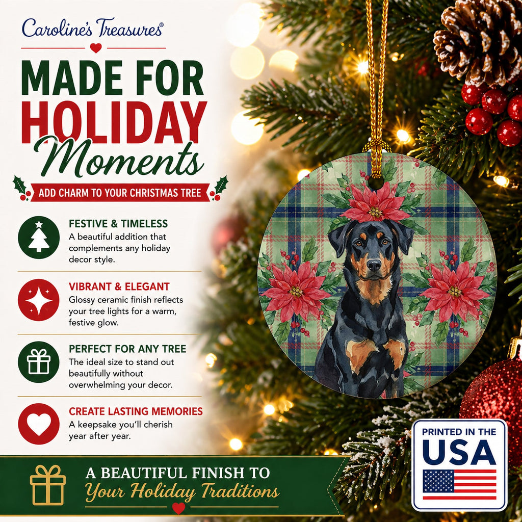 Beauceron Christmas PoinsettIas Ceramic Ornament Christmas Tree Hanging Decorations for Home Christmas Holiday, Party, Gift, 3 in, Multicolor