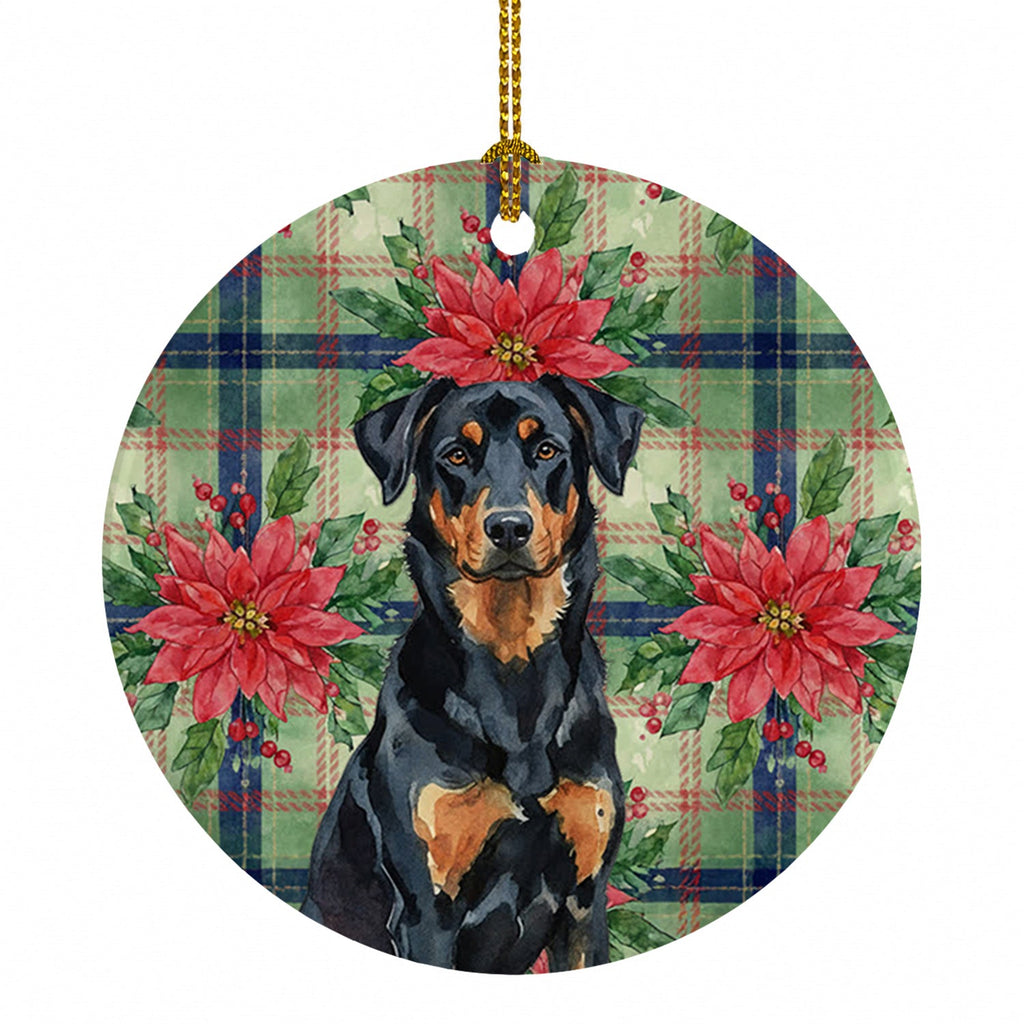 Beauceron Christmas PoinsettIas Ceramic Ornament Christmas Tree Hanging Decorations for Home Christmas Holiday, Party, Gift, 3 in, Multicolor
