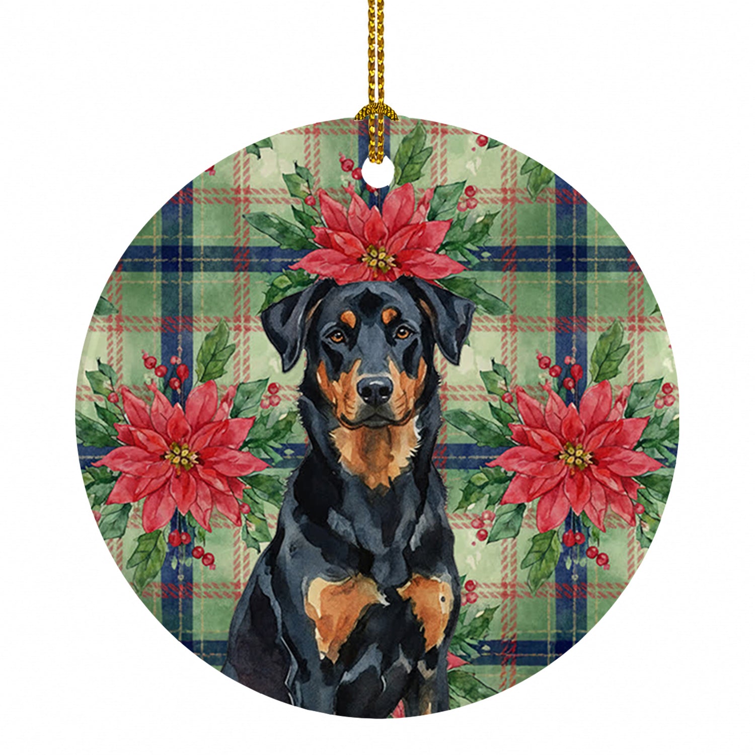 Beauceron Christmas PoinsettIas Ceramic Ornament Christmas Tree Hanging Decorations for Home Christmas Holiday, Party, Gift, 3 in, Multicolor