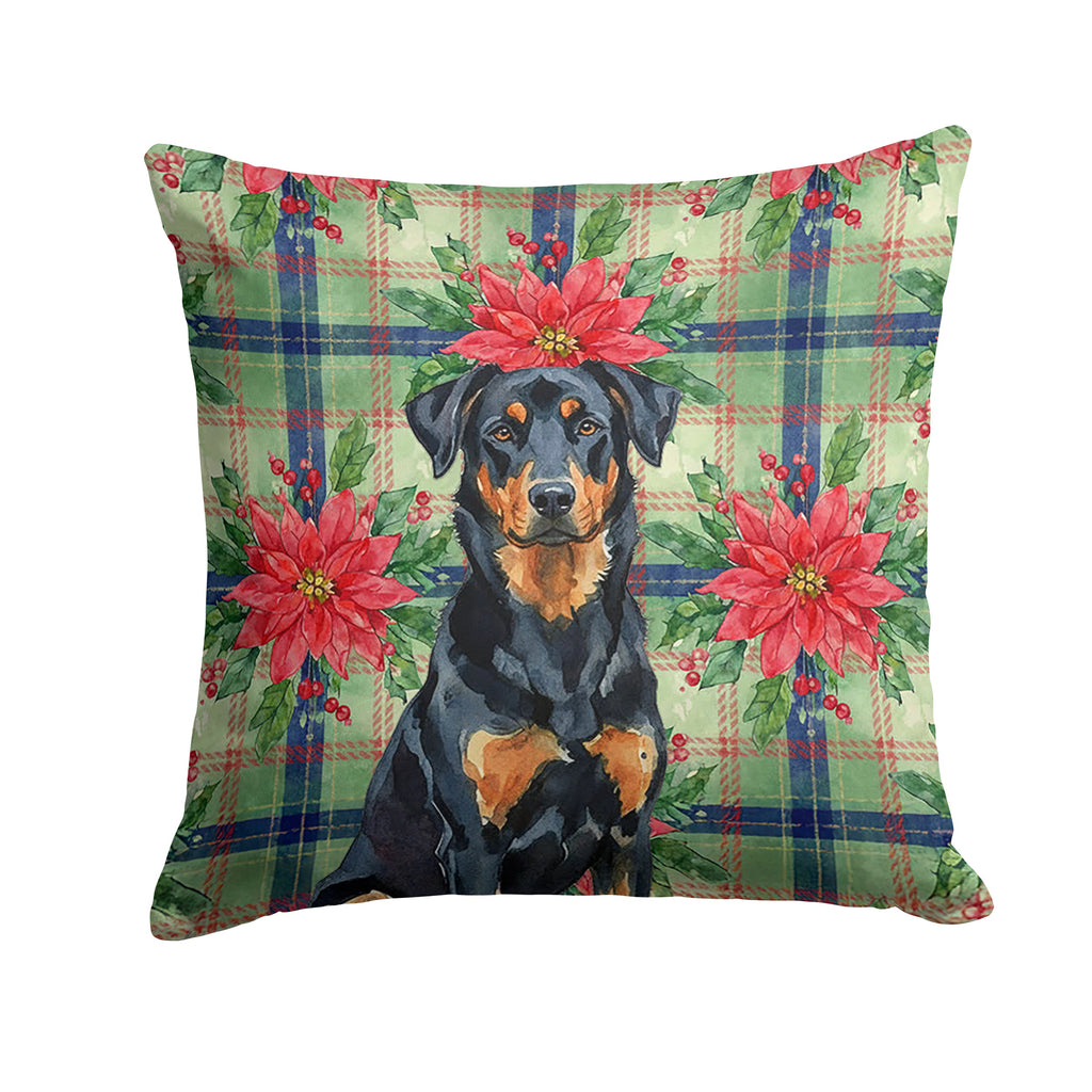 Beauceron Christmas PoinsettIas Decorative Throw Pillow 18x18 Indoor Outdoor Accent Cushion, Fabric Cover with Insert for Sofa, Bed, Porch & Living Room