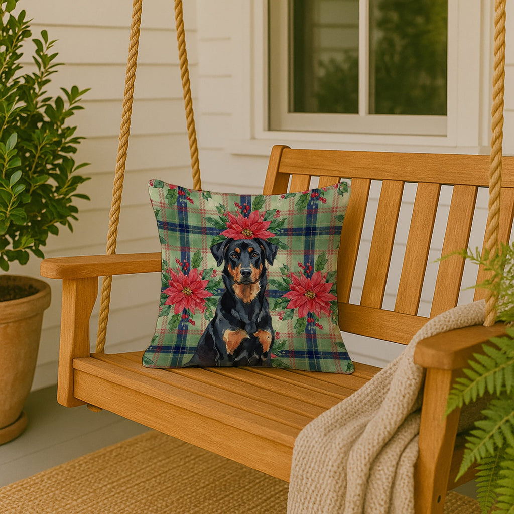 Beauceron Christmas PoinsettIas Decorative Throw Pillow 18x18 Indoor Outdoor Accent Cushion, Fabric Cover with Insert for Sofa, Bed, Porch & Living Room