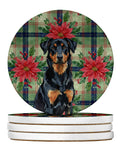 Beauceron Christmas PoinsettIas Large Sandstone Coasters Pack of 4 Absorbent Round Coasters Decor Gifts for Men or Women, 4 in, Multicolor