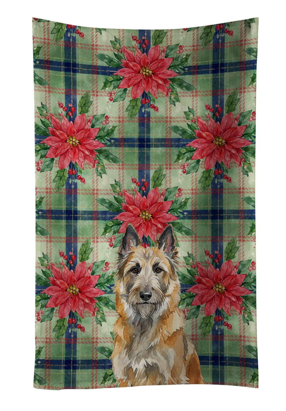 Belgian Laekenois Christmas PoinsettIas Kitchen Towel Velour Plush Front and Cotton Loop Back Machine Washable