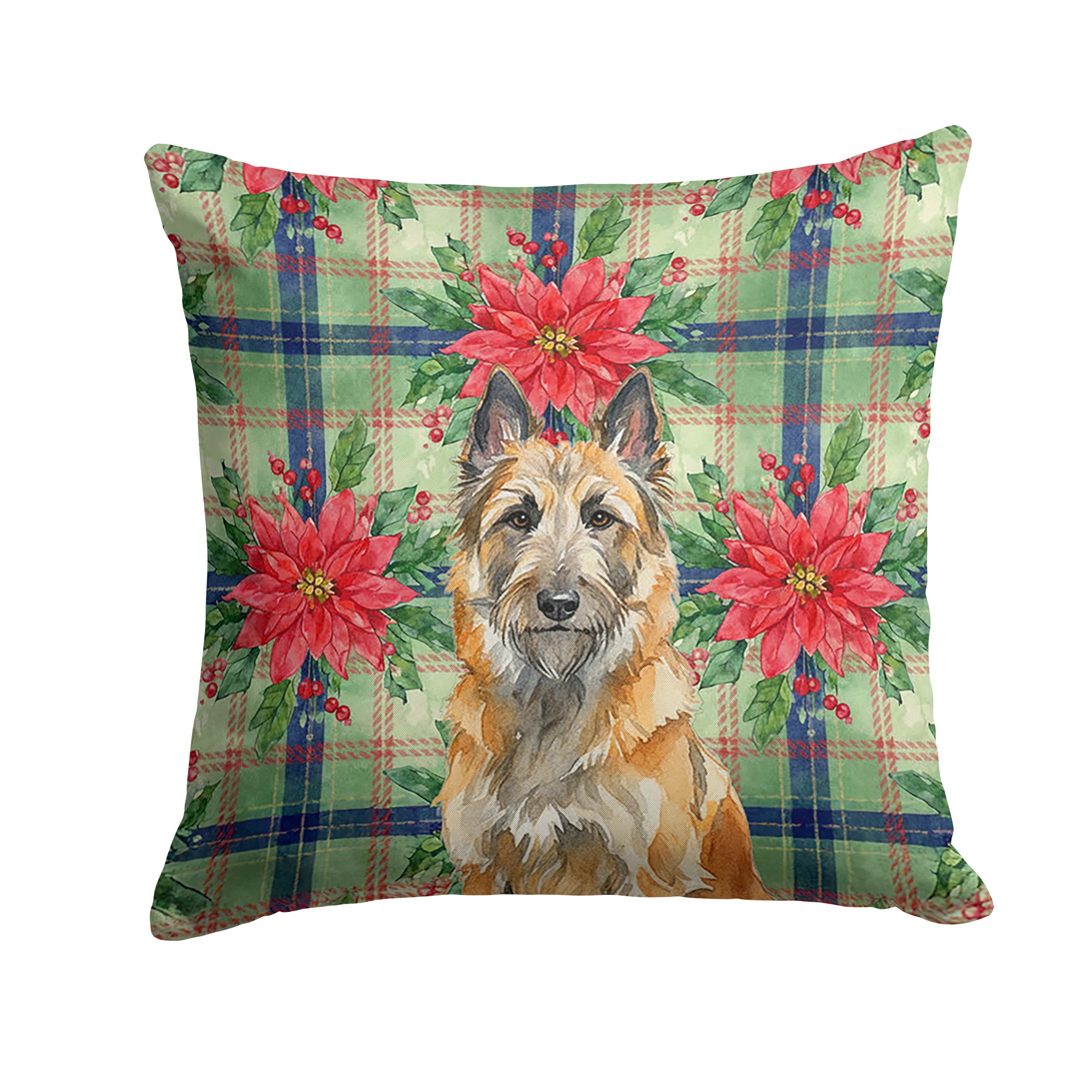 Belgian Laekenois Christmas PoinsettIas Decorative Throw Pillow 14x14 Indoor Outdoor Accent Cushion, Fabric Cover with Insert for Sofa, Bed, Porch & Living Room