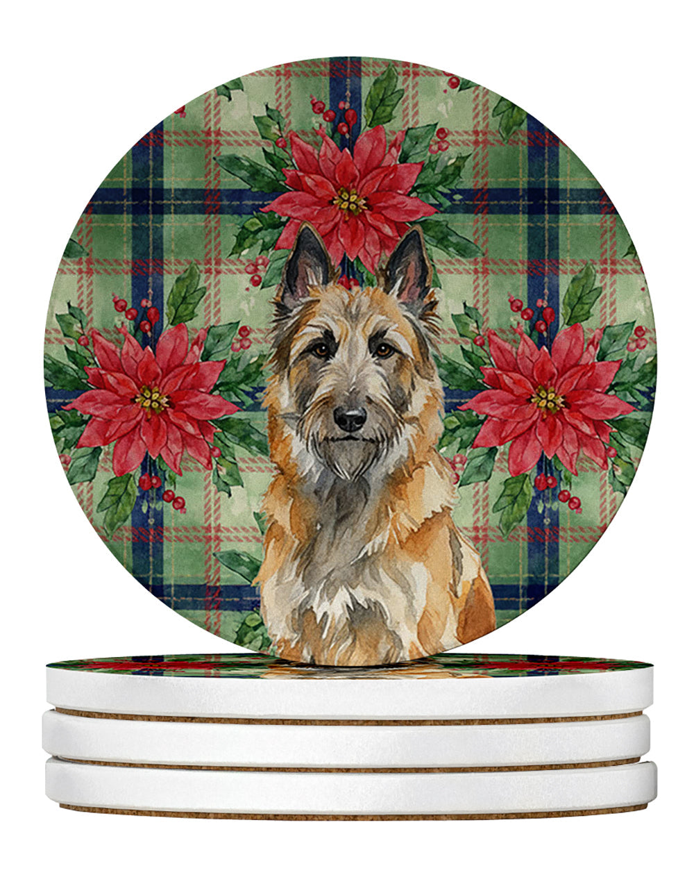 Belgian Laekenois Christmas PoinsettIas Large Sandstone Coasters Pack of 4 Absorbent Round Coasters Decor Gifts for Men or Women, 4 in, Multicolor