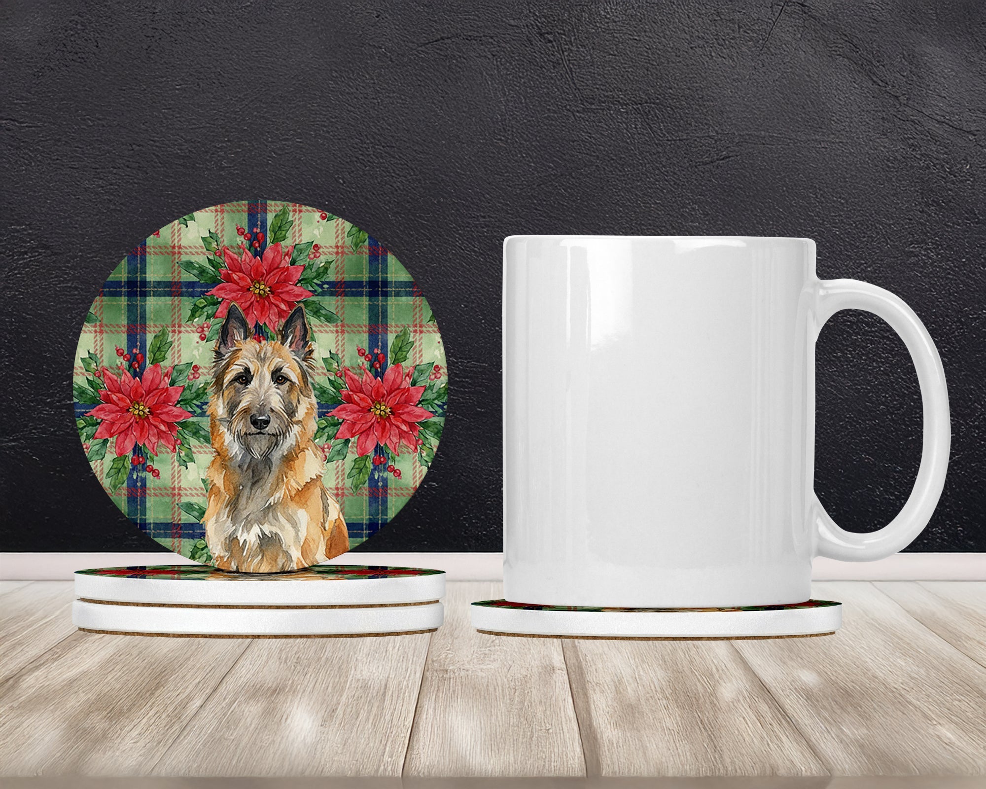 Belgian Laekenois Christmas PoinsettIas Large Sandstone Coasters Pack of 4 Absorbent Round Coasters Decor Gifts for Men or Women, 4 in, Multicolor