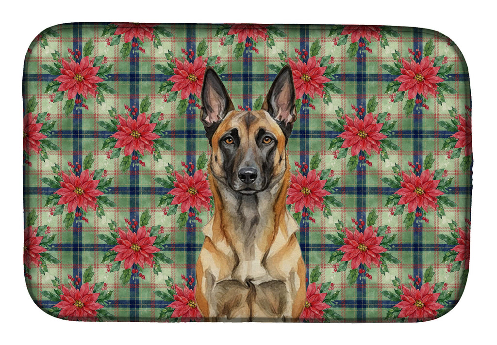 Belgian Malinois Christmas PoinsettIas Dish Drying Mat Absorbent Dish Drying Mat Pad for Kitchen Counter Dish Drainer Mat for Countertop, 14 x 21", Multicolor