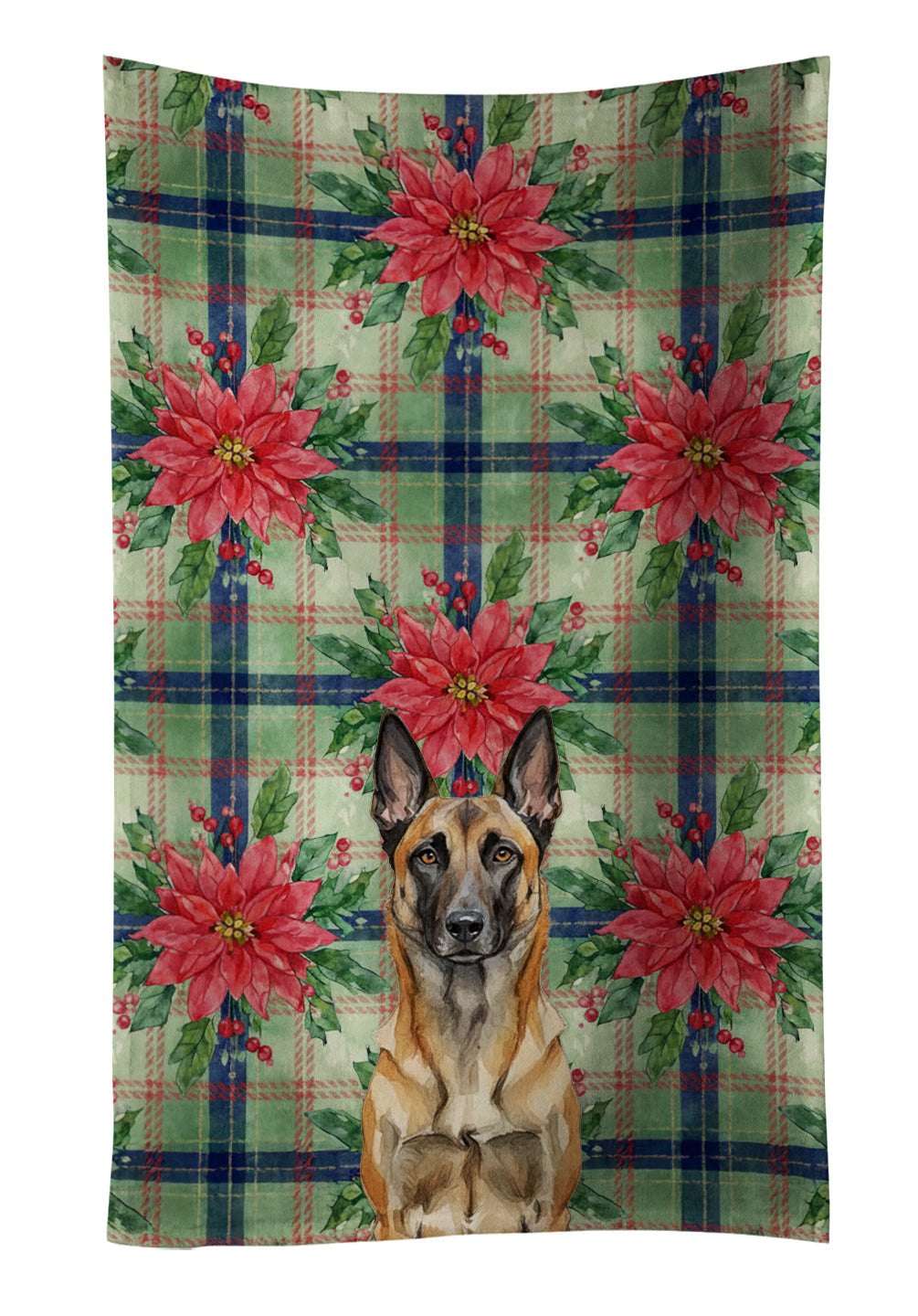Belgian Malinois Christmas PoinsettIas Kitchen Towel Velour Plush Front and Cotton Loop Back Machine Washable
