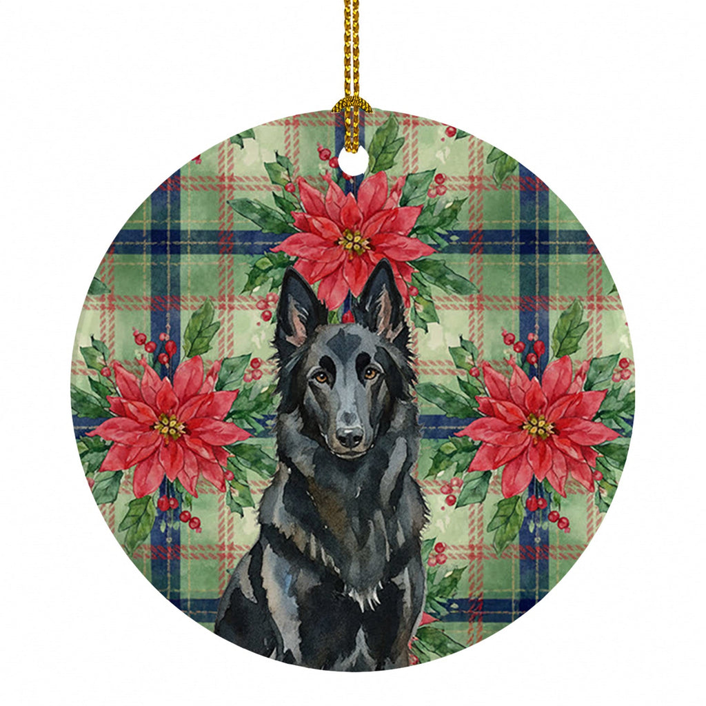 Belgian Sheepdog Groenendael Christmas PoinsettIas Ceramic Ornament Christmas Tree Hanging Decorations for Home Christmas Holiday, Party, Gift, 3 in, Multicolor
