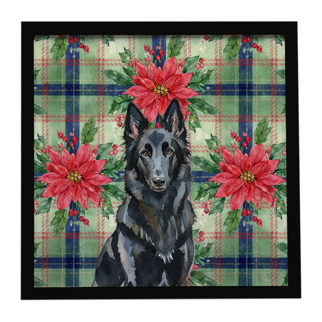 Belgian Sheepdog Groenendael Christmas PoinsettIas Framed Metal Print Bathroom, Kitchen, Office, Home Decor Wall Art Ready to Hang, Square, 8X8