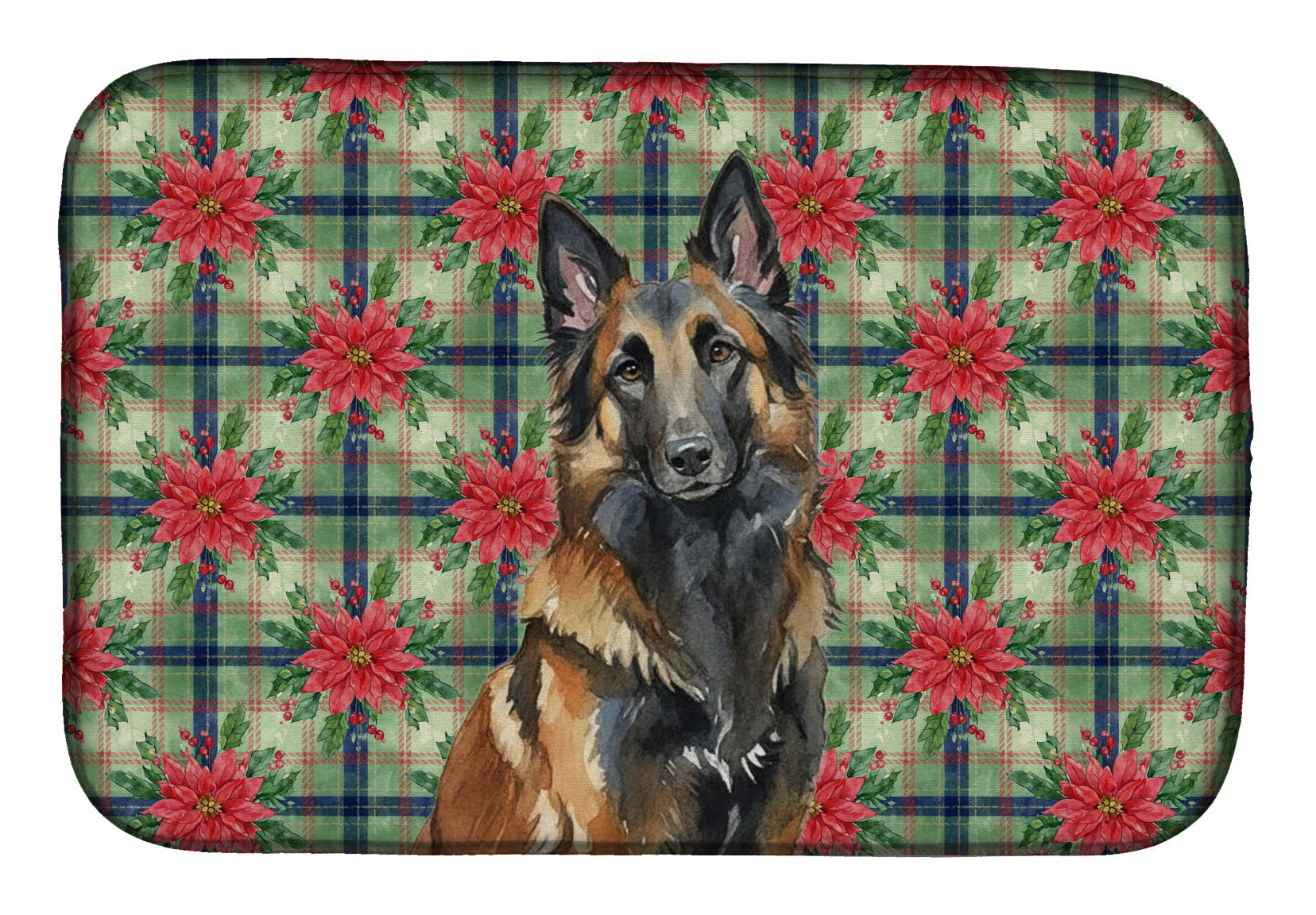Belgian Tervuren Christmas PoinsettIas Dish Drying Mat Absorbent Dish Drying Mat Pad for Kitchen Counter Dish Drainer Mat for Countertop, 14 x 21", Multicolor