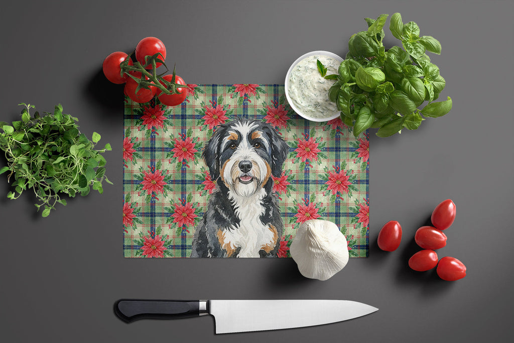 Berndoodle Christmas PoinsettIas Cutting Board Tempered Glass Kitchen Cutting Surface, Heat Resistant Chopping, Non-Slip Feet, Food Prep & Serving