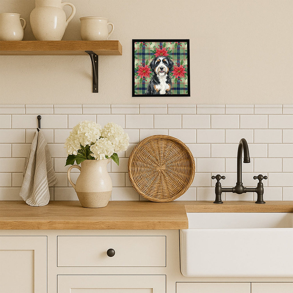 Berndoodle Christmas PoinsettIas Framed Metal Print Bathroom, Kitchen, Office, Home Decor Wall Art Ready to Hang, Square, 8X8