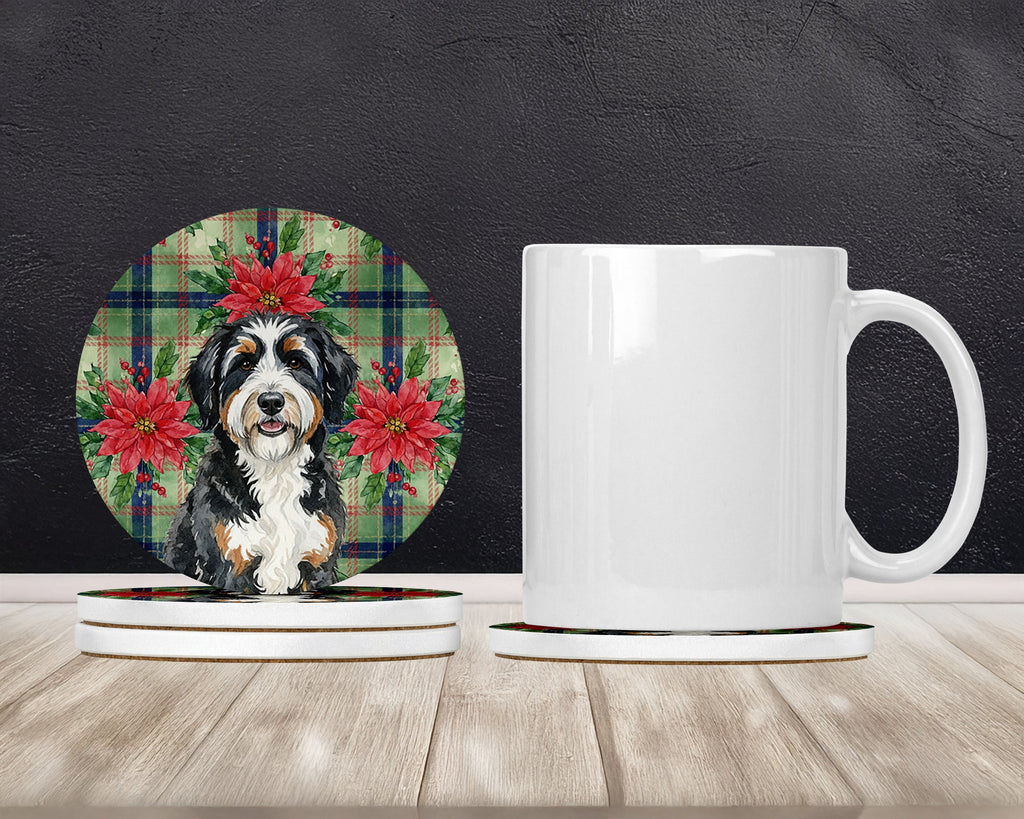 Berndoodle Christmas PoinsettIas Large Sandstone Coasters Pack of 4 Absorbent Round Coasters Decor Gifts for Men or Women, 4 in, Multicolor