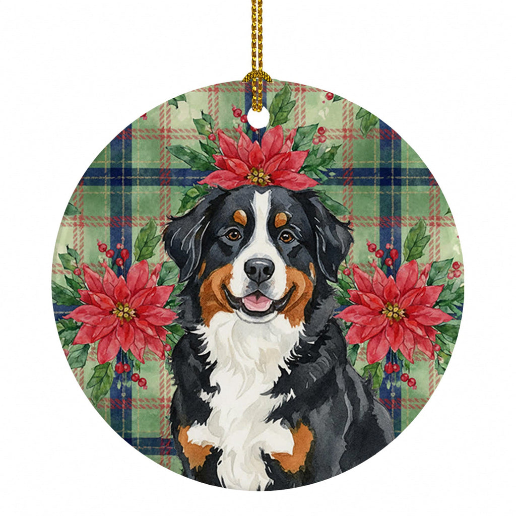 Bernese Mountain Dog Christmas PoinsettIas Ceramic Ornament Christmas Tree Hanging Decorations for Home Christmas Holiday, Party, Gift, 3 in, Multicolor