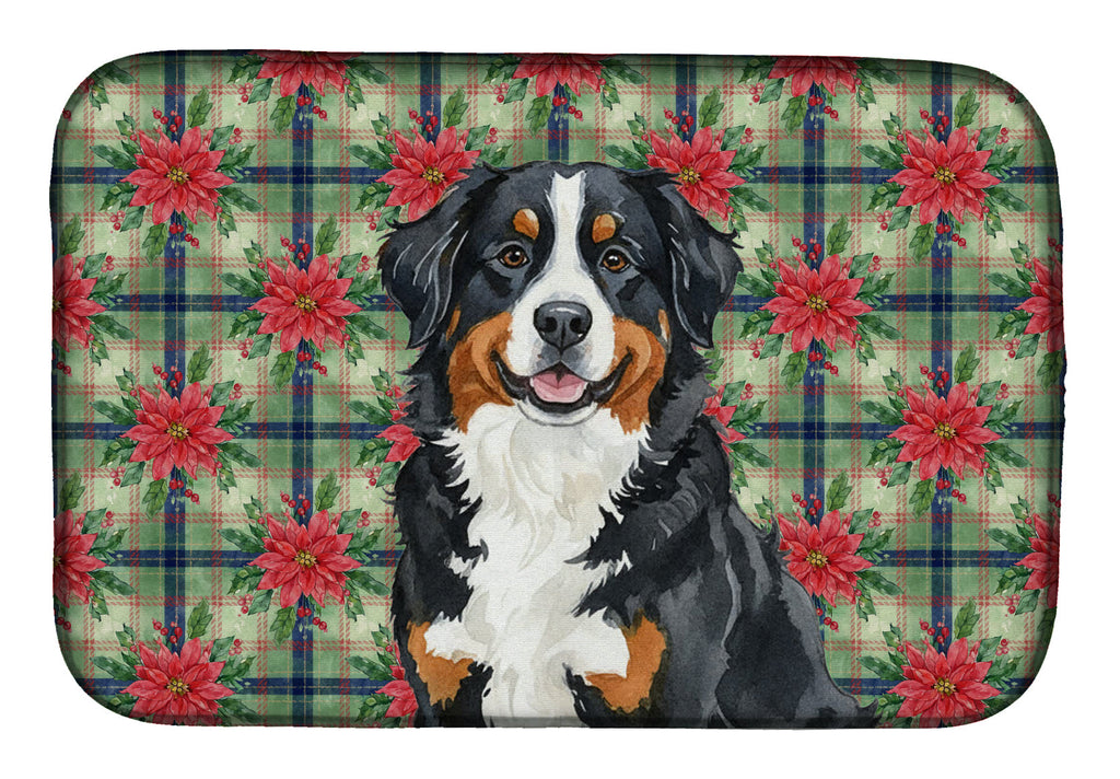 Bernese Mountain Dog Christmas PoinsettIas Dish Drying Mat Absorbent Dish Drying Mat Pad for Kitchen Counter Dish Drainer Mat for Countertop, 14 x 21", Multicolor