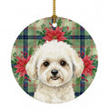 White and Cream Bichon Frise Christmas PoinsettIas Ceramic Ornament Christmas Tree Hanging Decorations for Home Christmas Holiday, Party, Gift, 3 in, Multicolor