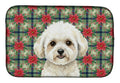 White and Cream Bichon Frise Christmas PoinsettIas Dish Drying Mat Absorbent Dish Drying Mat Pad for Kitchen Counter Dish Drainer Mat for Countertop, 14 x 21", Multicolor