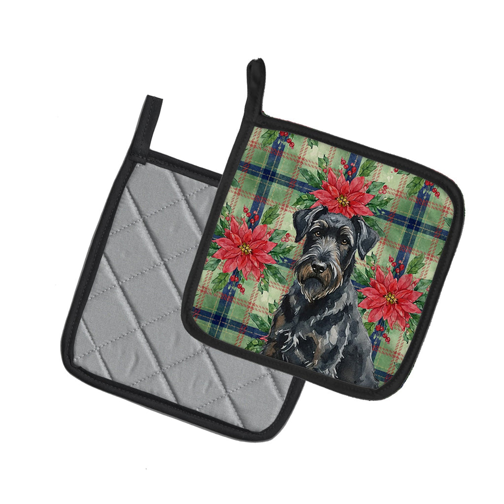 Black Russian Terrier Christmas PoinsettIas Pot Holder Set of 2 Heat Resistant Quilted Hot Pads 7.5 x 7.5 Inch, Insulated Kitchen Trivets for Cooking & Baking
