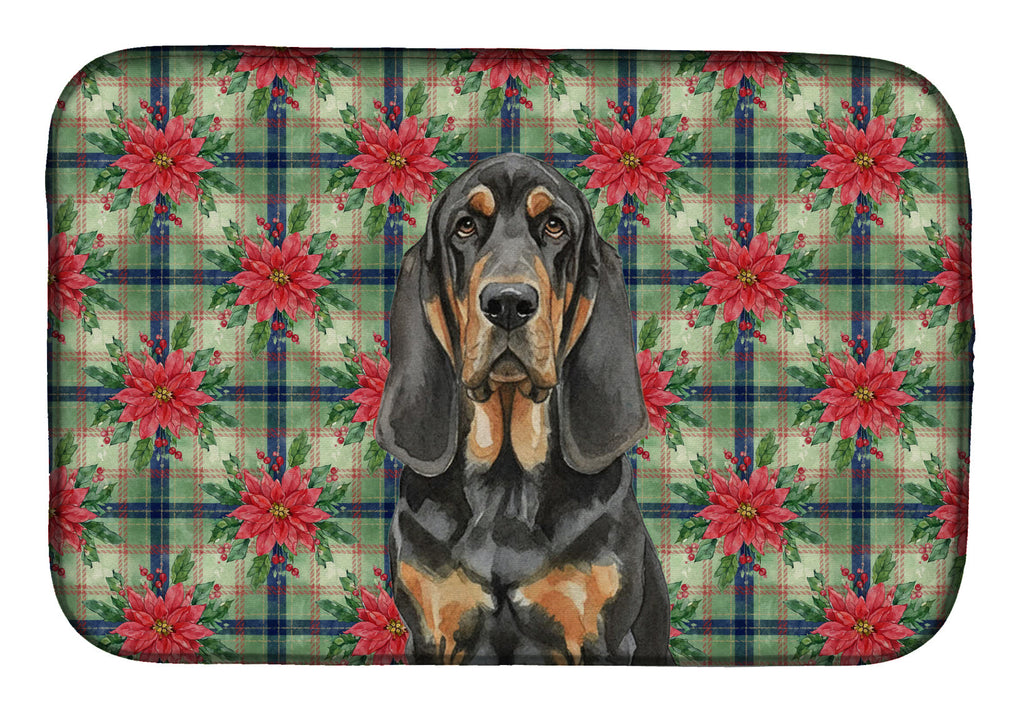 Black and Tan Bloodhound Christmas PoinsettIas Dish Drying Mat Absorbent Dish Drying Mat Pad for Kitchen Counter Dish Drainer Mat for Countertop, 14 x 21", Multicolor